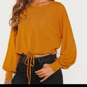 Drawstring Hem Textured Pullover
